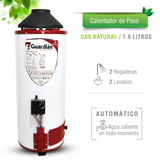 BOILER DE PASO GAS NATURAL 7.8L 2.5 SERVICIOS ENCENDIDO PIEZOELECTRICO GUARDIAN CON SOPORTE