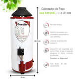 BOILER DE PASO GAS NATURAL 7.8L 2.5 SERVICIOS ENCENDIDO PIEZOELECTRICO GUARDIAN CON SOPORTE