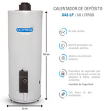 BOILER DEPOSITO GAS LP 60L 2.5 SERVICIOS ENCENDIDO ELECTRICO KALOTRON