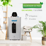 BOILER DE PASO GAS NATURAL 7.8L 2.5 SERVICIOS ENCENDIDO ELECTRICO KALOTRON