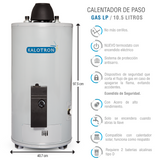 BOILER DE PASO GAS LP 10.5L 3.5 SERVICIOS ENCENDIDO ELECTRICO KALOTRON