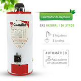 BOILER DEPOSITO GAS NATURAL 60L 2.5 SERVICIOS ENCENDIDO PIEZOELÉCTRICO GUARDIAN