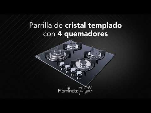 Parrilla de gas 4 quemadores empotrable cristal templado